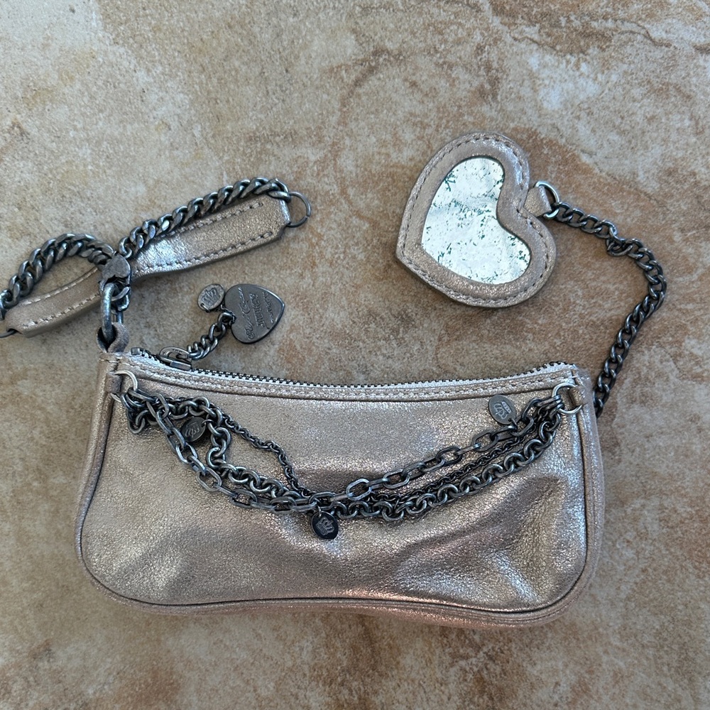 Juicy Couture y2k Metallic Gold with Chain details wristlet small purse mini bag